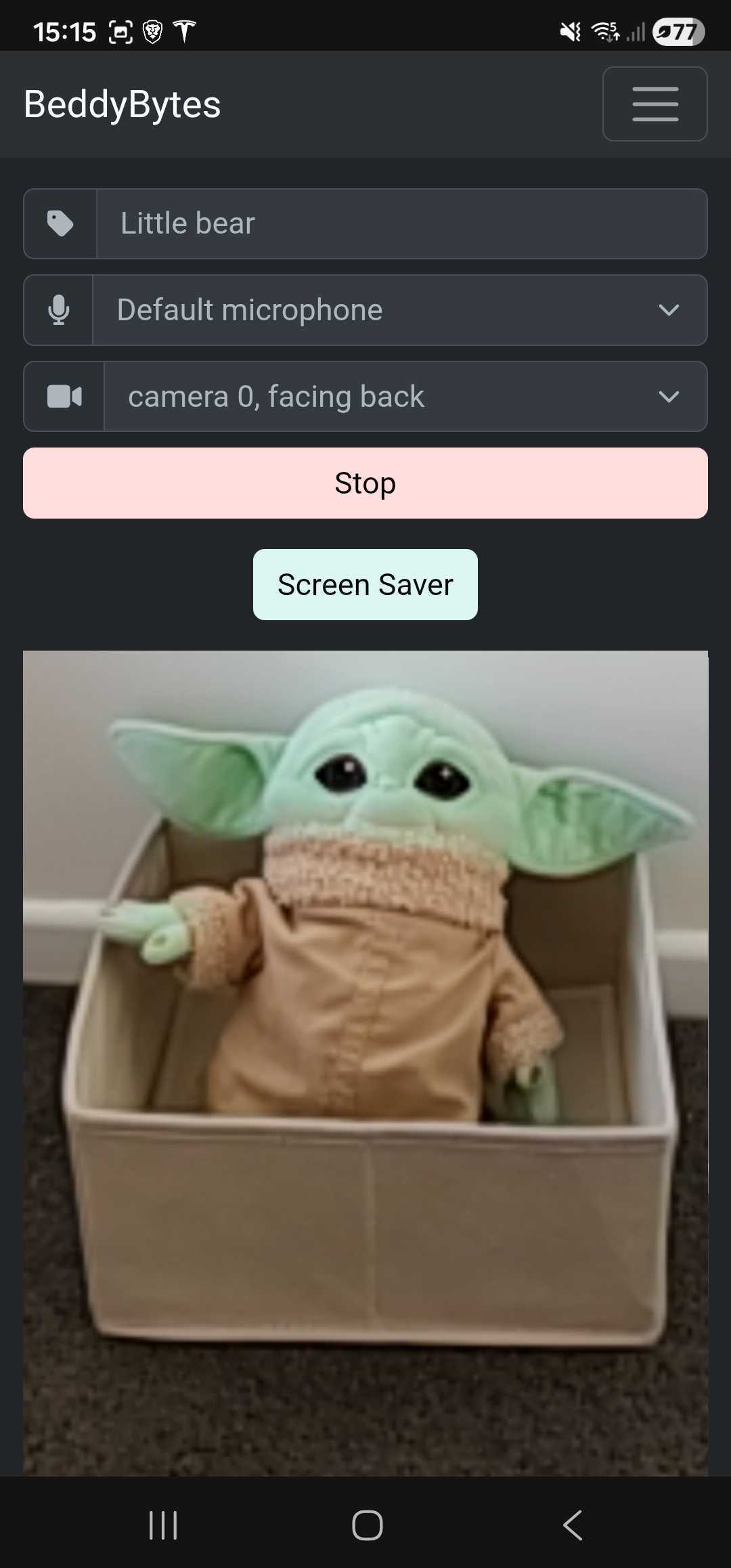 phone running the BeddyBytes baby station